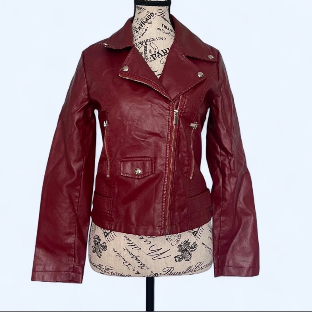 Women's Burgundy Moto Jacket